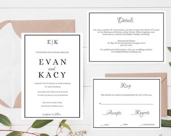 Wedding Invitation Set Template | Elegant | Minimalist | Digital Download |INSTANT Download | Invite | RSVP |Details Card| Do it yourself