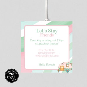 Druckbare Camp-Calling Card | Lager Kontakt Karte | Summer Playdate Camp Cards,Camp Bunkmate Card | Lager-Informations-Karte | Lager Bleib in Kontakt