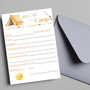 Juego de papelería de campamento personalizado para niños / Una nota de las tarjetas de notas de campamento / Rellene la tarjeta de notas de campamento en blanco / Imprimir en casa / Campamento para dormir
