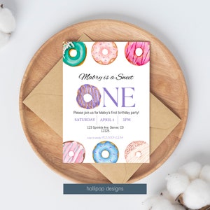 Sweet One Donut Birthday Invite | Digital Download | Editable Invitation | First Birthday Invite
