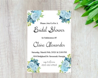 Blue Floral Invite | Digital Download | Insert card included