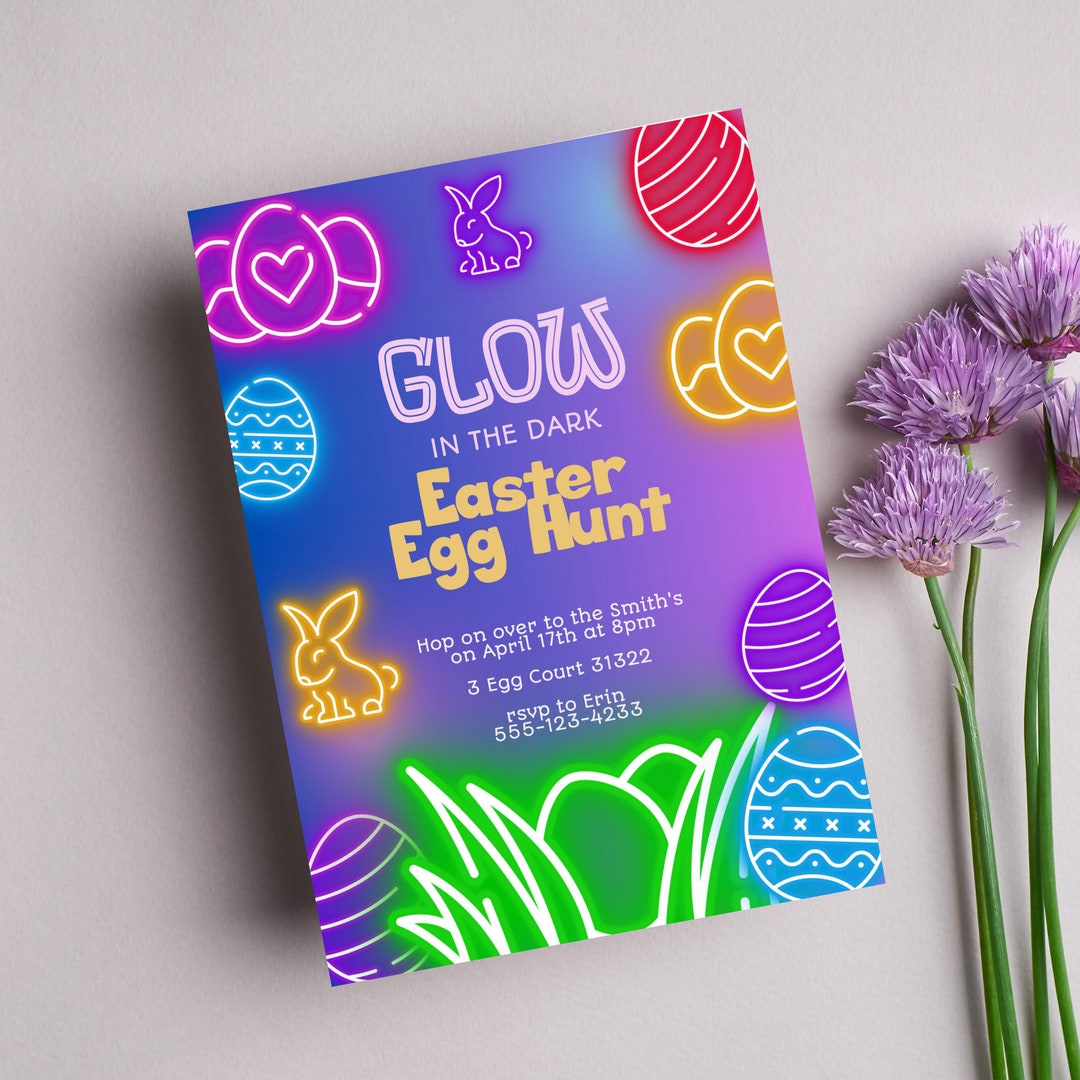 Glow in the Dark Easter Egg Hunt Digital Download Printable Invite Etsy