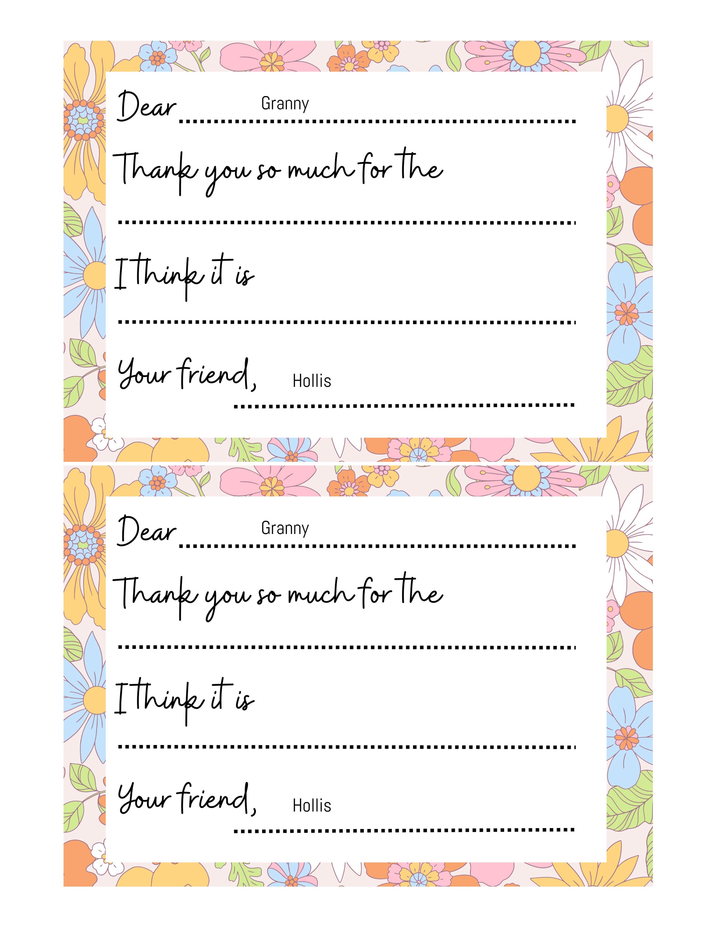 Fill in the Blank Thank You Cards | Kids Thank You Cards | Instant ...