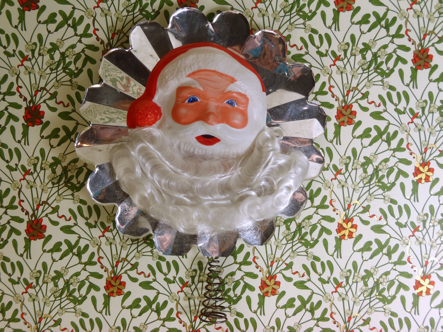 Vintage Christmas Plastic Santa Claus Tree Topper w Aluminum | Etsy