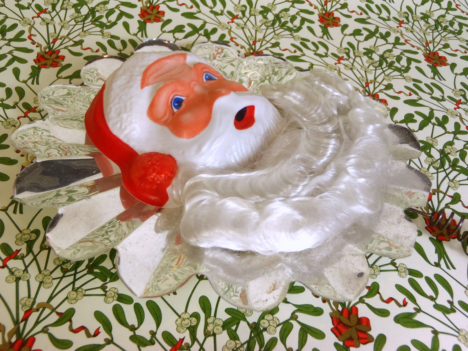 Vintage Christmas Plastic Santa Claus Tree Topper w Aluminum Etsy