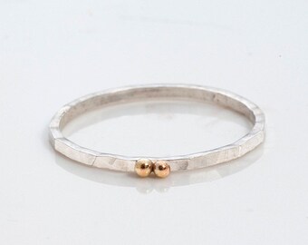 Slim Silver Ring with Gold. Skinny Ring. Stacking Ring. Promise Ring. Eternity Ring.