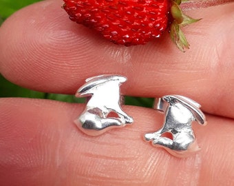 Sterling silver moon gazing hare stud earrings