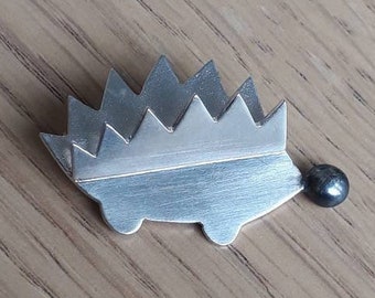 Large Silver Hedgehog with a Black Oxidised Nose Brooch.