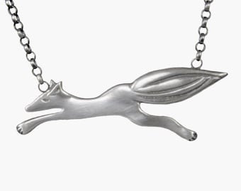 Oxidised Sterling Silver Fox Pendant on 18 inch chain.