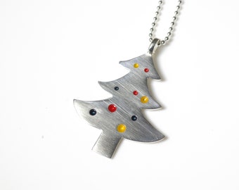 Christmas Tree charm pendant. Sterling silver.