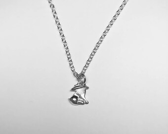 Silver Hare Charm Pendant. Little Sitting Hare Jewellery.
