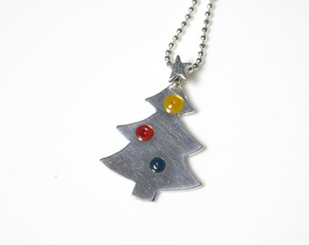 Christmas tree with star necklace. Sterling silver.