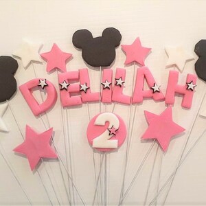 Mickey Minnie Mouse edible cake toppers stars and custom name number Disney fondant wires image 1