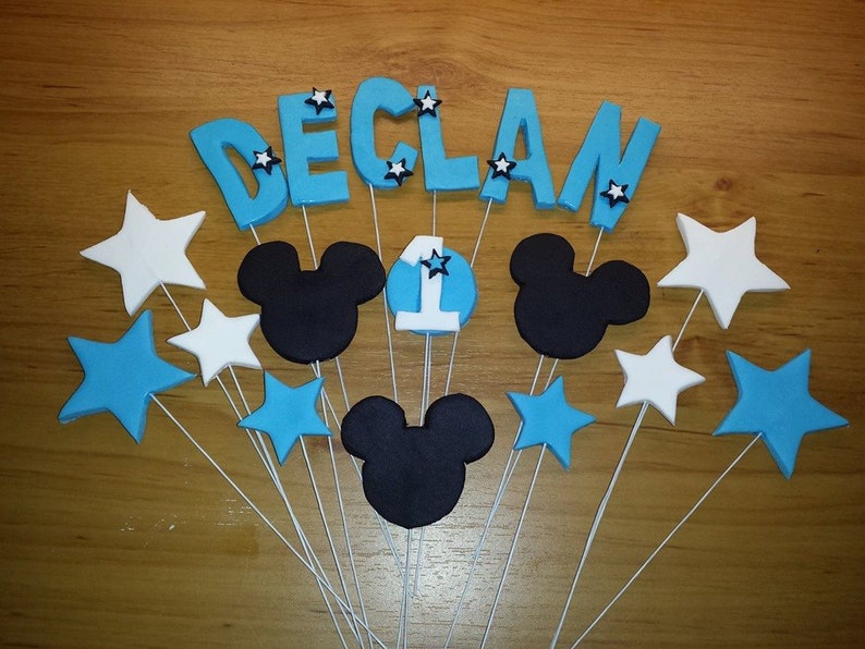 Mickey Minnie Mouse edible cake toppers stars and custom name number Disney fondant wires image 2