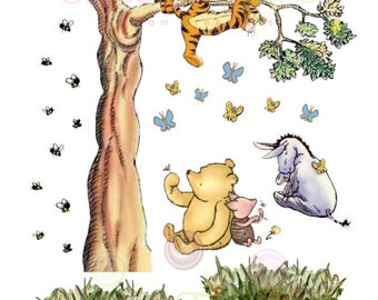 Pre-cut Edible icing cake scene stickers Tigger hanging from a tree Winnie the Pooh Bear Edible printed icing images