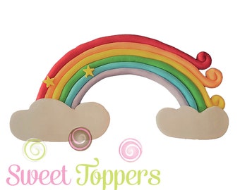 Edible 3D Rainbow fondant cake topper clouds and stars bright fondant icing