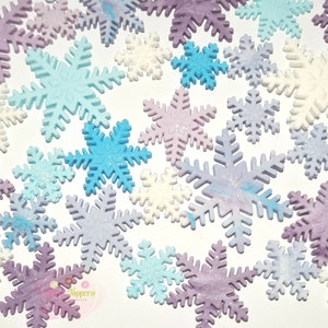 30 Frozen fondant edible snowflakes blue purple and white glittered