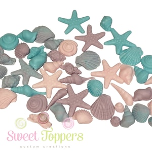 Pastel Seashells and starfish - mermaid themed cake toppers
