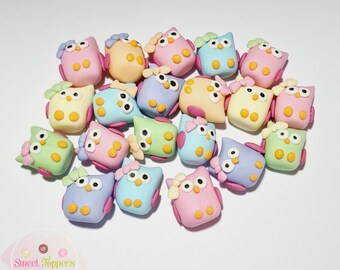 mini fondant hoot owl cake toppers - rainbow pastel colours