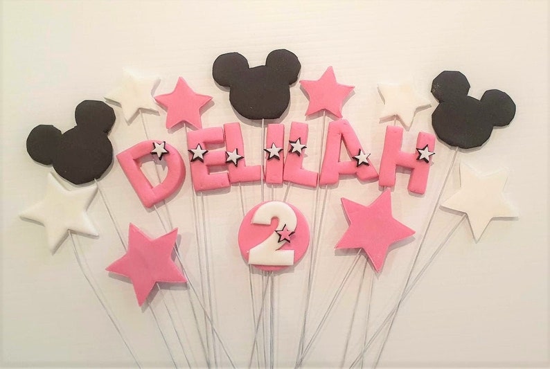 Mickey Minnie Mouse edible cake toppers stars and custom name number Disney fondant wires image 1