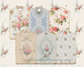 Digital Victorian Wallpaper Tags, Vintage Floral Patterns, Gift Tags, Hang Tags, Printable Tags, Scrapbooking, Digital Tags