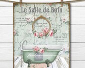 Victorian Bath Graphic, Shabby French Bathroom Print, Claw-foot Bathtub, Vintage Bath, French Bathroom, Digital, Large Size Graphic Transfer