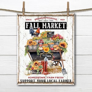 Fall Farmers Market Autumn Vegetables Flowers Chalkboard DIY Sign Making Fabric Transfer Tiered Tray Decor Wreath Accent Digital Printable