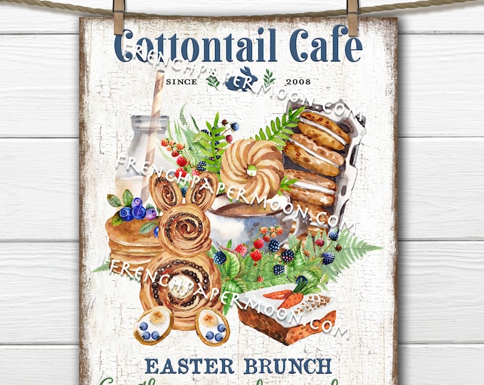 Easter Brunch, Digital, Cottontail Cafe, Easter Picnic, Carrot Cake, Berries, Pancake,  DIY Easter Sign, Wreath Decor, Pillow Image, PNG