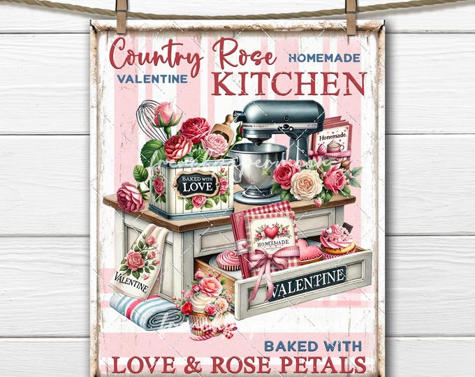 Valentine Kitchen, Bakery, Valentine Sweets, Baked with Love, Stand Mixer, Country Kitchen, DIY Valentine Signs, Sublimation, PNG, Transfer