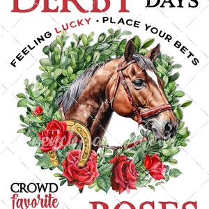 Kentucky Derby Run for the Roses Betting Sign Horse Races Horse Wreath Red Rose DIY Sign Making Fabric Transfer Wreath Accent Digital Print image 2