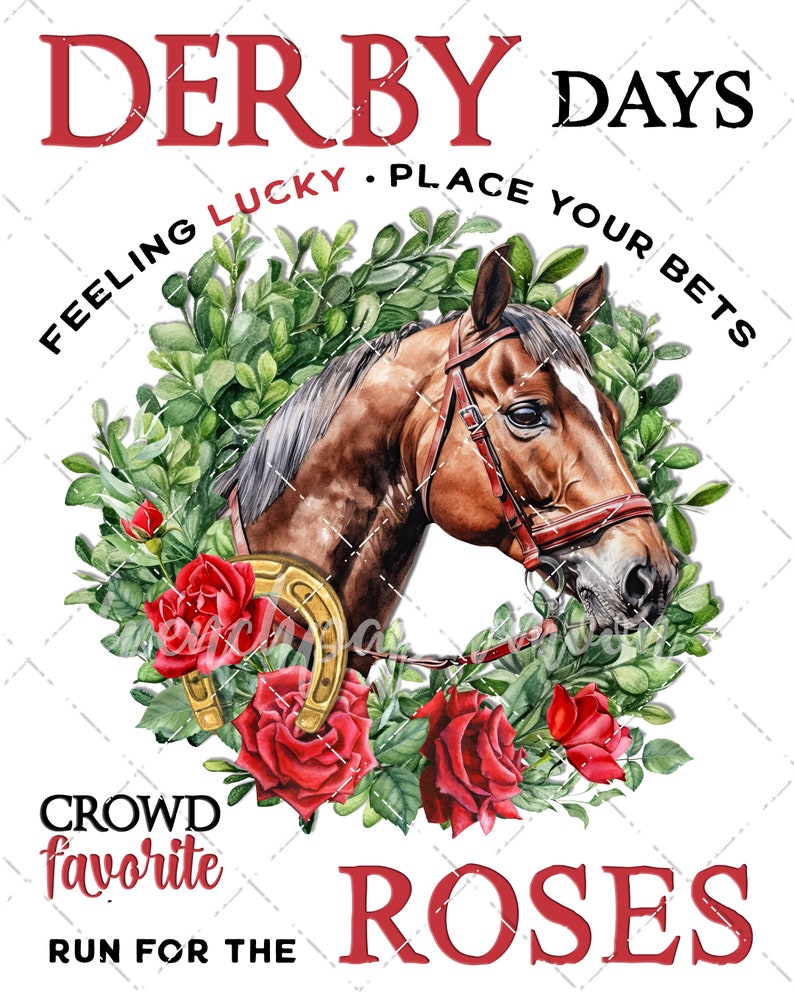 Kentucky Derby Run for the Roses Betting Sign Horse Races Horse Wreath Red Rose DIY Sign Making Fabric Transfer Wreath Accent Digital Print image 2