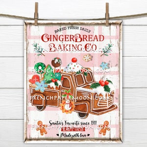 Gingerbread Truck Christmas Bakery Gingerbread Cookies, Santa Cookies, DIY Sign Making, Wreath Accent, Christmas Decor, Fabric Transfer PNG