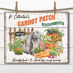 Cottontail Carrot Patch DIY Easter Sign, Garden Bunny, Cute Spring Farmhouse, Carrots, Fabric Transfer, Tiered Tray Decor, Digital Print PNG