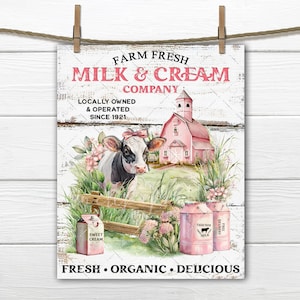Rosa fattoria latte fresco crema caseificio mucca hereford fai da te cartello fabbricazione tessuto trasferimento vassoio a più livelli arredamento casa stampa PNG download digitale