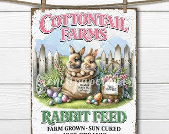 Cottontail Farms  Rabbit Feed Easter Sign – Farmhouse Decor, Spring Kitchen Wall Art, PNG Sublimation