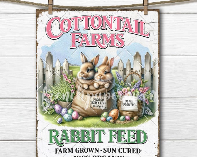 Cottontail Farms  Rabbit Feed Easter Sign – Farmhouse Decor, Spring Kitchen Wall Art, PNG Sublimation