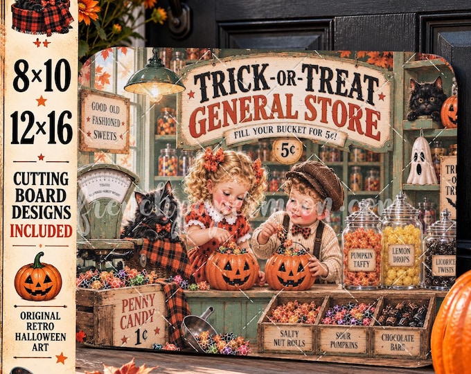 Retro Halloween Kids | Trick or Treat | Black Cat | Kitchen Decor Printable | DIY crafts
