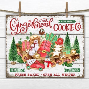 Gingerbread Cookie Co Xmas Sweets Wooden Board Bakery DIY Sign Making Fabric Transfer Wreath Accent Tiered Tray Home Decor Digital Print