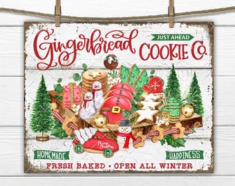 Gingerbread Cookie Co Xmas Sweets Wooden Board Bakery DIY Sign Making Fabric Transfer Wreath Accent Tiered Tray Home Decor Digital Print