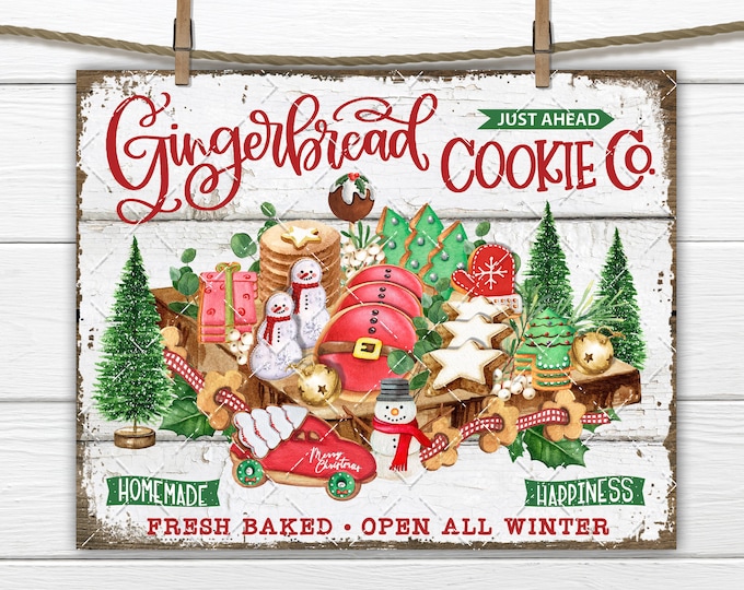 Gingerbread Cookie Co Xmas Sweets Wooden Board Bakery DIY Sign Making Fabric Transfer Wreath Accent Tiered Tray Home Decor Digital Print