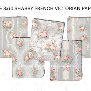 Shabby French Rose Pink Grey Victorian Paper Scrapbooking Junk Journal Background Romantic Roses Antique Printable Distressed Edge Digital