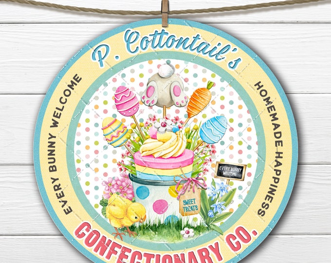 Cottontails Confectionary Company Circle Easter Sweets Chick Sublimation DIY Sign Making Wreath Accent Pastel Digital Door Hanger  Decor PNG