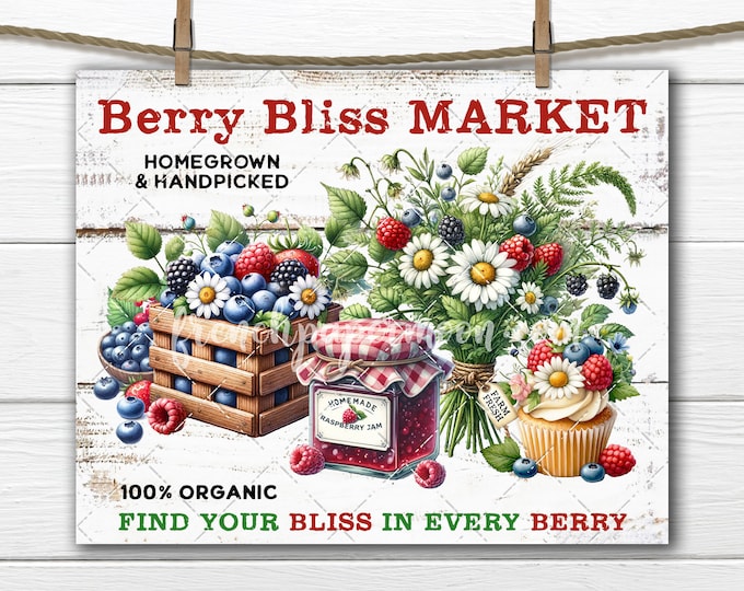 Farm Fresh Berry Market Fresh Flowers Raspberry Jam Fruit Crate DIY Sign Making Fabric Transfer Pillow Dish Towel Sublimation Digital Print