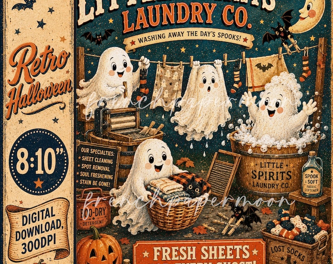 Retro Halloween Ghost Laundry Printable, Spooky  Wall Decor, DIY Sign, Digital Download