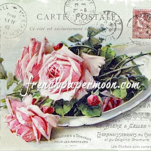 Digital Shabby Chic Rose Collage, French Letter Ephemera, Carte Postale, Printable, Old fashioned Rose Transfer, Scrapbook Supply ©