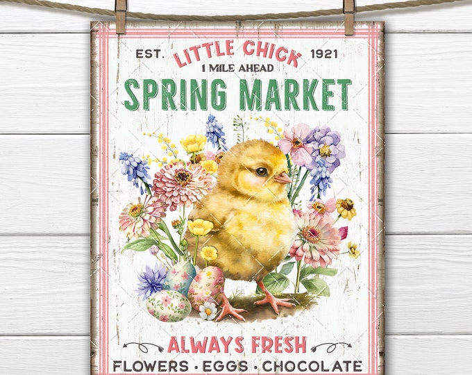 Farmhouse Little Chick Market Baby Chick Easter Egg Spring Flowers DIY Sign Making Fabric Transfer Tiered Tray Home Decor Digital Print  PNG