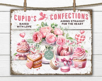 Cupids Bakery Valentine Confections Sweets Cupcakes Cookies Roses DIY Valentine Sign DTF Transfer Digital Download Crafts Home Decor Print