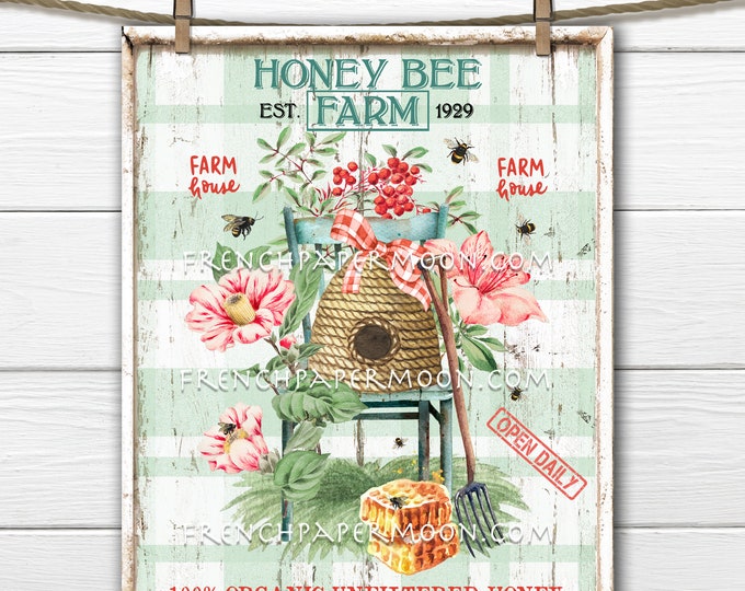 Farmhouse Honey Bee Beehive Bees Organic Honey DIY Sign Making Kitchen Decor Digital Print Wreath Accent Tiered Tray Decor Fabric Transfer