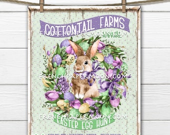 Cottontail Easter Bunny, DIY Bunny Sign, Easter Egg Hunt, Spring Wreath, Rabbit, Eggs, Pillow Image, Wreath Decor, Fabric Transfer, PNG