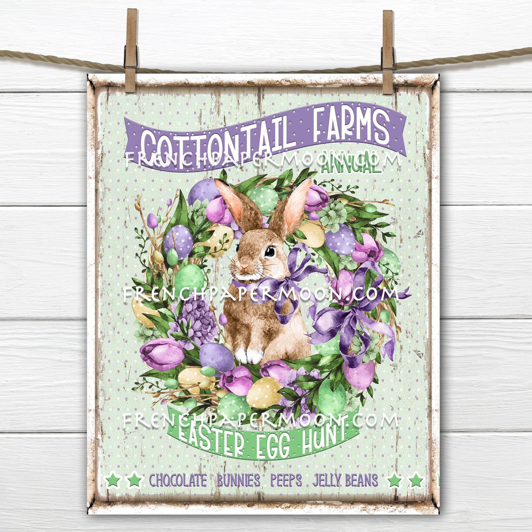 Bunny Cottontail Easter Wreath Sign Rabbit